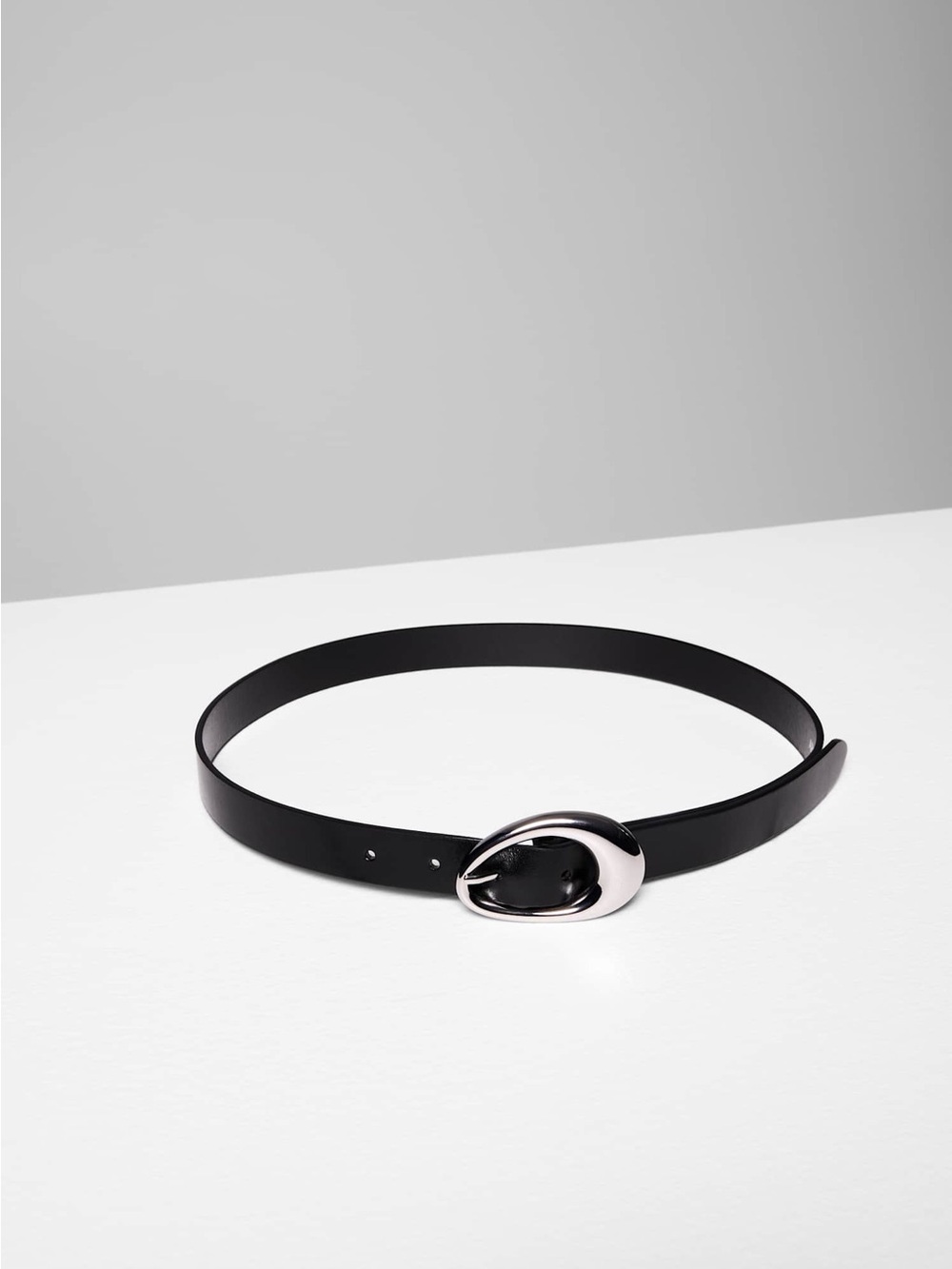 Aritzia Perennial Black Women's Leather Belt with Silver Oval Buckle